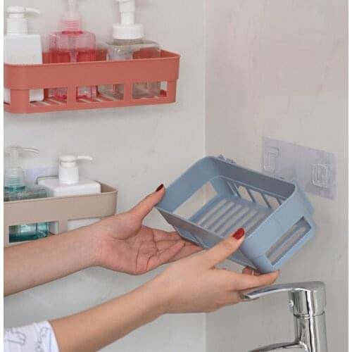 Kitchen Restroom Accessories Rack Free Punch Rack Plastic Storage Multifunctional Toiletry Storage Basket Seamless Stickers