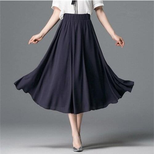 Casual Pleated Pure Vestidos Plus Size M-7XL Skirts 2020 Chiffon Skirts Women Long Street Summer Skirt Girls