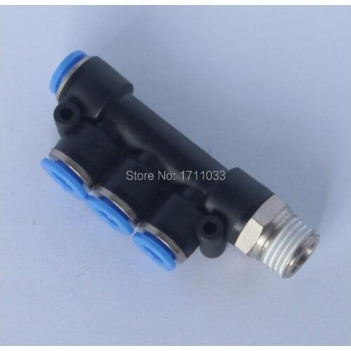 Tube size 6mm-3/8 BSPT thread pneumatic male reducer triple branch connector