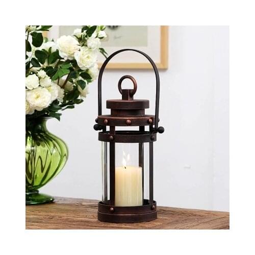 Retro nostalgic wrought iron creative candlestick portable wind lamp American cafe bar table decoration home decoration