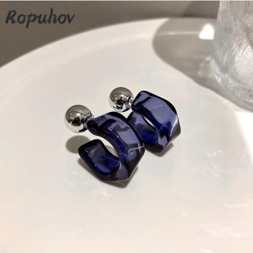 Ropuhov 2021 New 925 Silver Fashion Jewelry Woman Gift Acrylic C-shaped Earrings Personality Earrings Korean Bling Wholesale