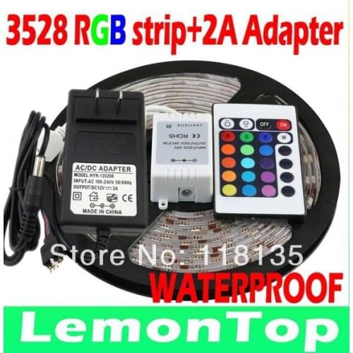 5M 3528 LED RGB Strip Waterproof 60 Leds/M SMD Light+44 key IR Remote+2A Transformer For Holiday Home party Decoration