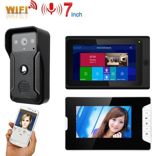 7" 2 Monitors Video DoorPhone Doorbell Intercom Wired /Wireless Wifi System with IR-CUT HD 1000TVL Wired Camera Night Vision,Su