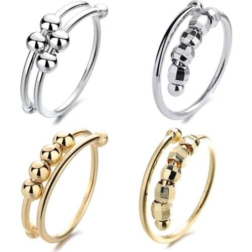 Rotatable Round Copper Beaded Ring Spinner Calming Anti-Anxiety Ring Jewellery Jewelry