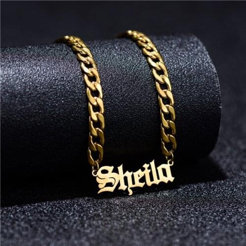 Womens Fashion Jewelry Stainless Steel Pendant Name Necklace Gold Gift Birthday Plaque Personalized Jewelry
