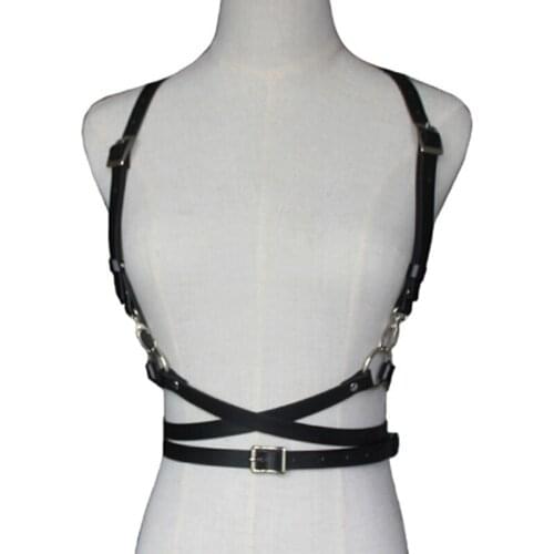Women Sexy Harajuku O-Ring Garters Faux Leather Women Body Bondage Cage Sculpting Harness Waist Belt Straps Suspenders Belt