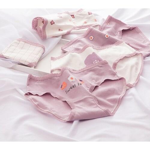 Women Panties Cotton Underwear Lace Girl Briefs Pink Flower Pantys Cute Series Intimates Underpants NK93