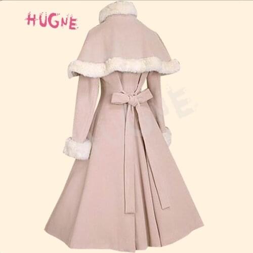 Lolita Coat Womens Winter Long Coat with Fur Cuffs and Cape Jacket Plus Size Custom Tailored