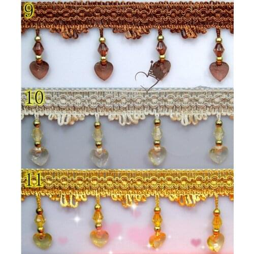 12Yard/Lot Multicolor Curtain Accessories Tassel Fringe Lace Trim DIY Love Beads Crystal Bead Drapery Sewing Textile Decoration