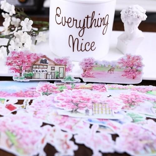 20PCS Japanese cherry Stickers Crafts And Scrapbooking stickers book Student label Decorative sticker kids toys