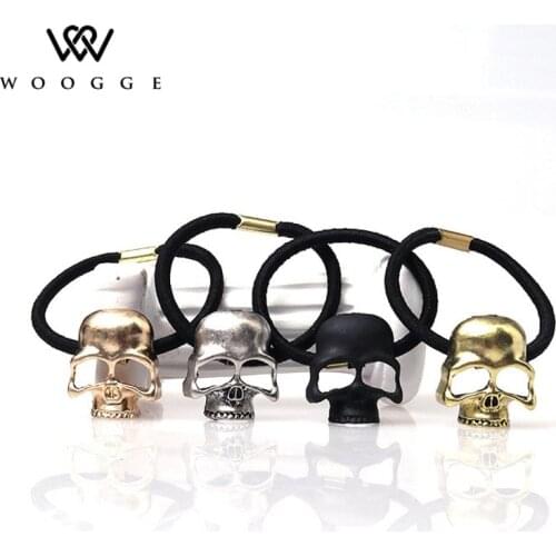 2017 Fashion Halloween Jewelry Punk Raven Skull Scrunchie Ponytail Elastic Hair Rope Vintage Metal Skeleton Hair Accessories