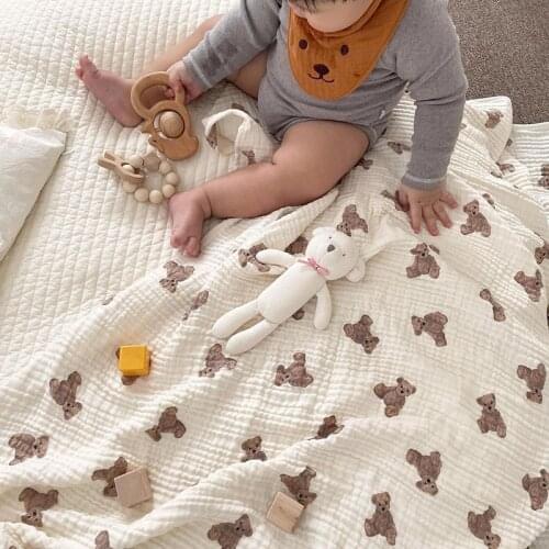 2021 Summer New Baby Blankets Bear Print Cotton Blanket Casual Sleeping Blanket