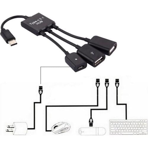 3 Port Micro USB Power OTG Extender Hub Cable Black OTG Hub Cable For Tablet Android Smartphone Keyboard Type-C Adapter Hot Sale
