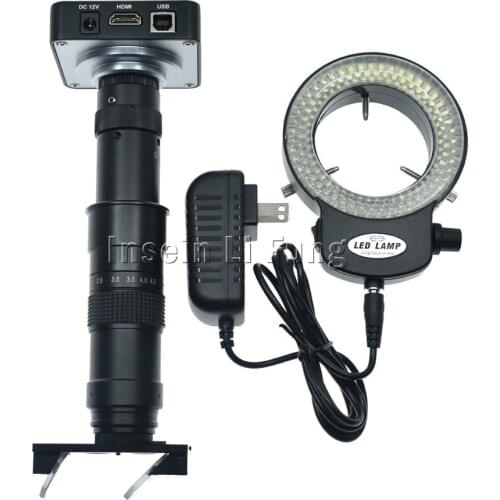 38MP 2K HDMI USB Video Microscope Camera+3D Side Face Adjustable Large Field of View 10X-180X Zoom C-mount Lens+LED Light Source