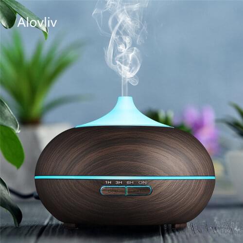 550ml Wood Grain Aroma Diffuser Ultrasonic Essential Oil Diffuser Timing Air Humdifier with 7 Colors LED Lights Air Purifier