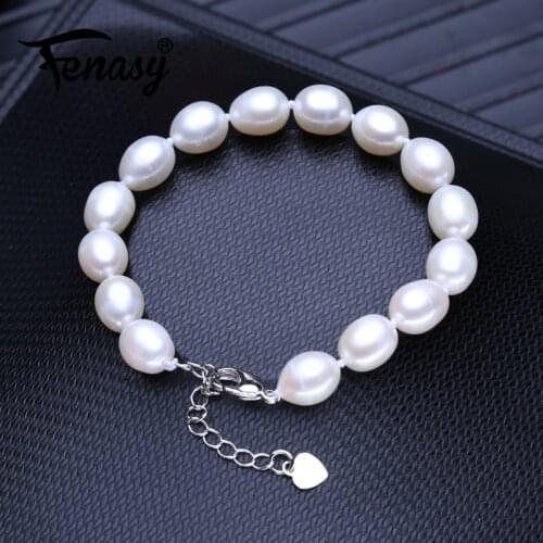 FENASY Natural Rice Shape Pearl Bracelets & Bangles Adjustable Charms And Charm Bracelet For Women Trendy Fashion Link Bracelet