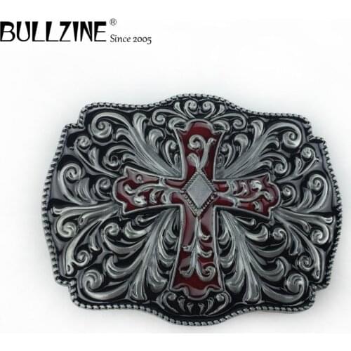 Bullzine zinc alloy red celtic Cross belt buckle cowboy jeans gift pewter finish FP-02889-1 drop shipping