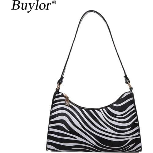 Buylor Women Handbag Zebra Pattern Female Shoulder Bag PU Leather Fashion Simple One Shoulder Underarm Bag Ladies Baguette