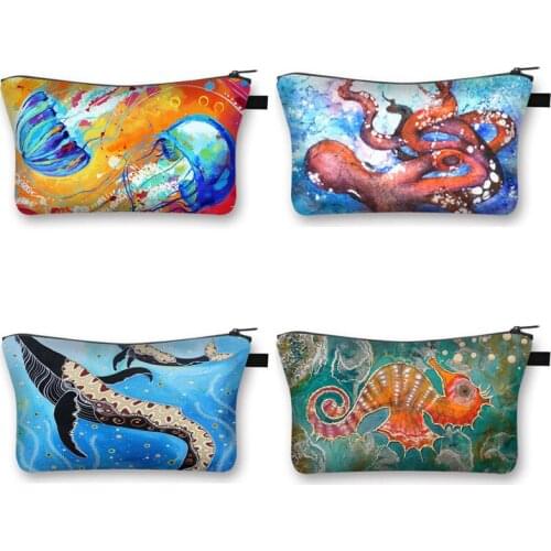 Jellyfish Octopus Seahorse Cosmetic Case Women Cute Portable Ladies Makeup Bag Gift