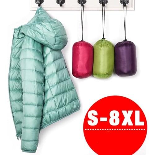 7XL Cheap Ultra Light Down Winter Warm Hooded Feather Puffer Jacket for Girl Short Spring Autumn Coat Female Women Big Size Duck