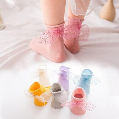 AiKway New Cotton Baby Socks Bow Lace Girl Infant Newborn Socks Thin Solid Color Childrens Socks