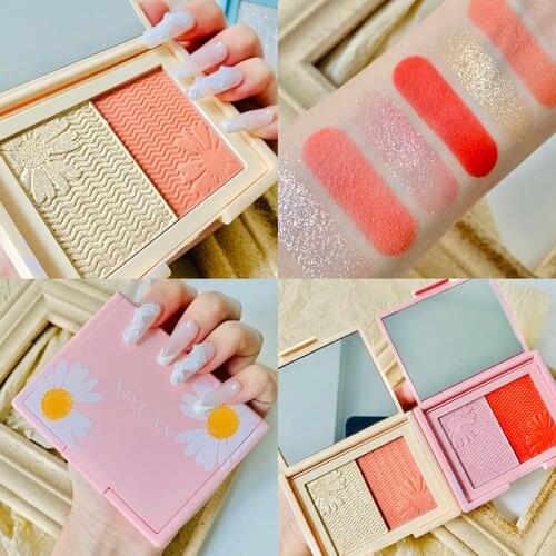 Two-tone Highlight Blush Palette 3D Brighten Easy To Color Long Lasting Face Makeup Smooth Texture Lightweight Eyeshadow TSLM1