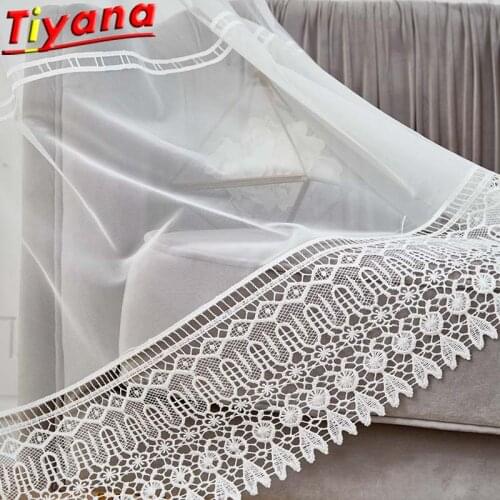 European Geometry Hollow Out Tulle Curtains for Living Room White Soild Tulle for Bedroom Window Drapes Grey Voile Sheer M150#30