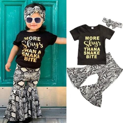 1-6Y Fashion Toddler Baby Girls Clothes Sets Letter Print Short Sleeve T Shirt Tops Print Flare Pants