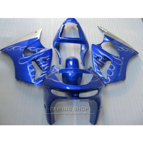 Hot sale fairing kit For Kawasaki ZX6R 1998 1999 98 99 silver flames blue ninja zx6r fairings set OI06