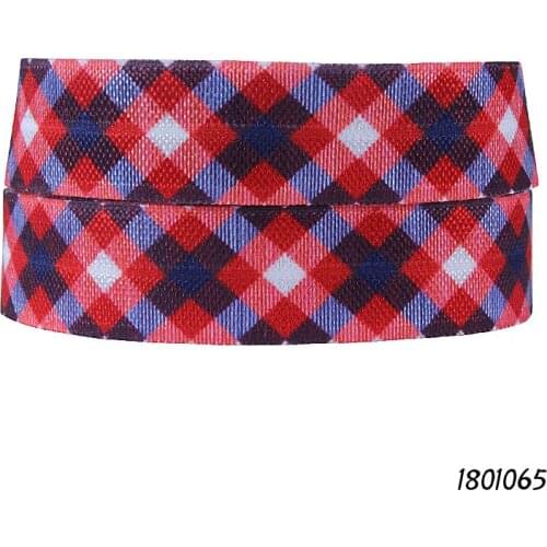 FLRA FOE(50 yards/lot) Flora Ribbons red plaid printed foe fold over elastic for Christmas hair bands