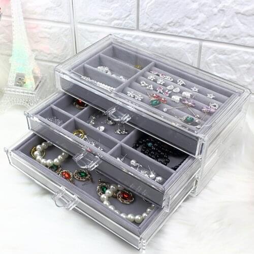 Fashion 3 Drawers Acrylic Jewelry Storage Box With Tray Display Ring Earring Case Necklace Pendants Holder Jewelry Box Organizer