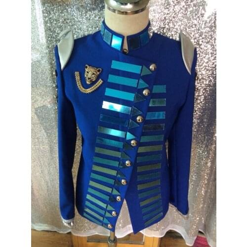 Fashion new Mens Personality Handmade Slim Blue Mirror Jacket Costumes Nightclub Male Singer Stage Show Performance Outfit