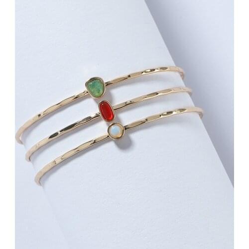 Fashion Jewelry 3 Pieces Mini Natural Stone Dainty Delicate Cuff Bangle Bracelets Set for Women