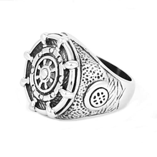 Silver color Rudder Biker Ring Stainless Steel Jewelry Classic Vintage Anchor Motor Biker Ring For Men 552B