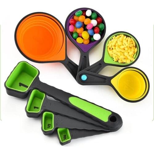 4/ 8Pcs Sets Telescopic Cup Baking Cook Tools Measuring Cups Spoons Collapsible Pots Drinking Portable Durable Ice Cream