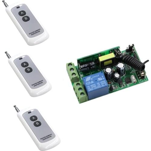 New AC85V-250V 1CH 10A 1pcs Receiver+ 3pcs Transmitters RF Wireless Remote Switch Teleswitch Momenrary Toggle Latched Adjustable