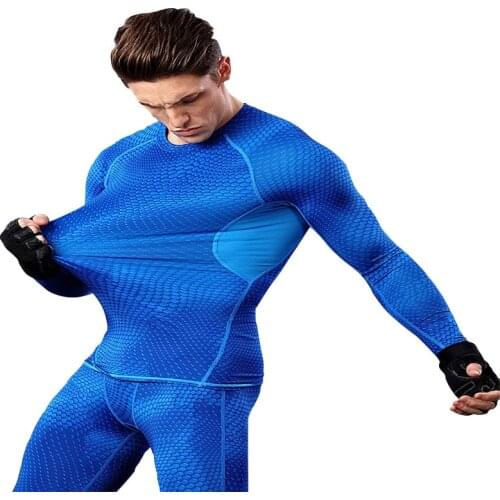 New Casual Fitness Compression Shirt Men Bodybuilding Long Sleeve T Shirt Tops Tees For Male Plus Size XL Elastic Mens T-Shirt