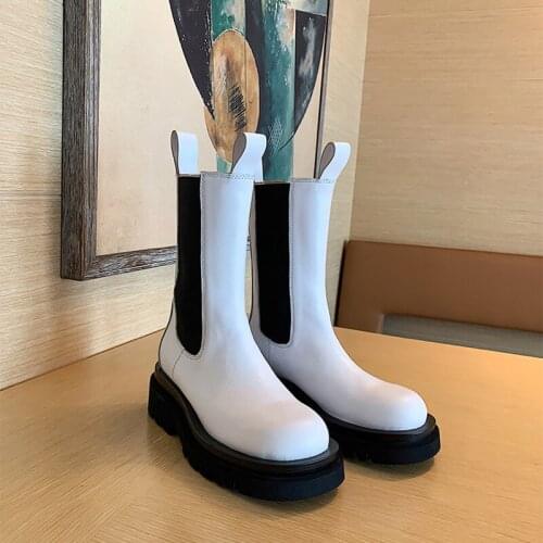 2021 Autumn Winter Height Increasing Mid-calf Martin Boots Womens Shoes British Style Thick Bottom Chelsea Boots Botas Mujer