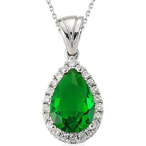 Real Silver 925 Jewelry Silver Green Stone Drop Necklace