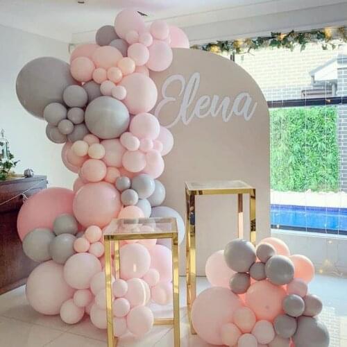 Pastel Macaron Pink Grey Balloons Arch Kit Baby Girl 1st Birthday Balloons Garland Set Wedding Bridal Shower Party Decor