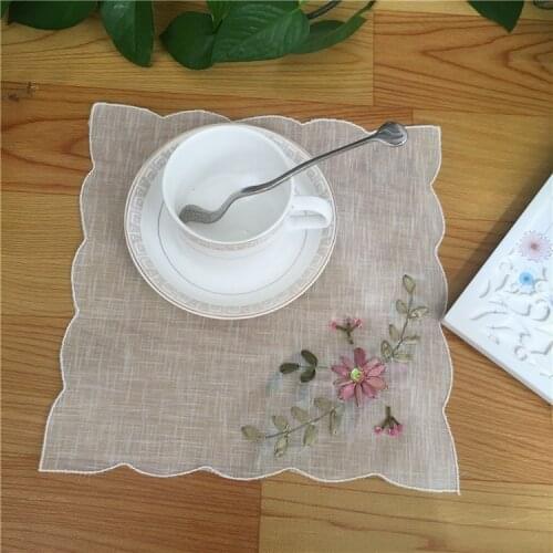 Pastoral White 3D Embroidery Lace Yarn Placemat For Dining Table Glass Cup Coaster Mug Coffee Wedding Napkins Doily Kitchen Pad