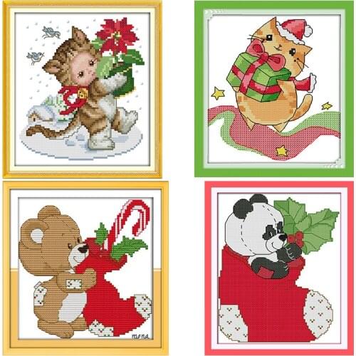 Joy Sunday Christmas Stocking Cross Stitch Kit Stamped 11CT 14CT Printed White Cloth Calico Embroidery Needlework Handmade Gifts