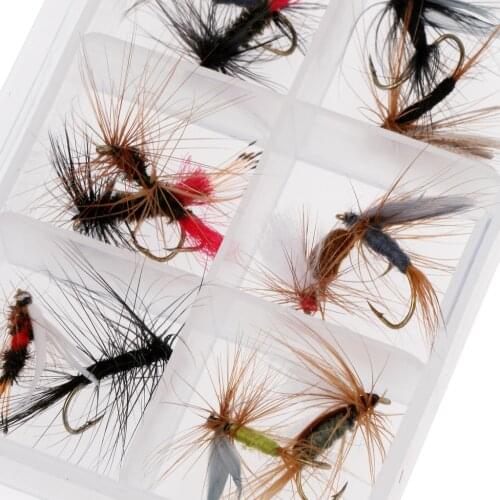 Multi-color Fishing Lure Dry Hook Lures Fly Fishing Flies with a Box Stainless Steel