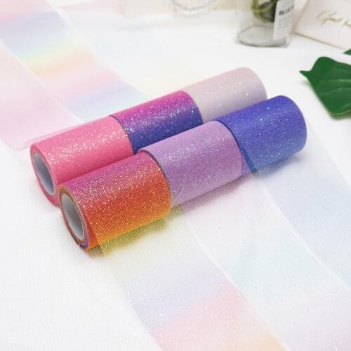 Rainbow Gradient Yarn Roll 7.5cm*10 Yard Symphony Gradient Tulle DIY Craft Skirt Material Yarn Family Wedding Decoration