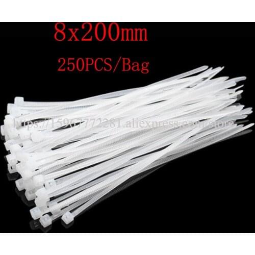 250PCS Self-locking Nylon Cable Ties 8x200mm cable tie Assorted multicolor Plastic Zip Tie Loop Wire Wrap Zip Ties black white