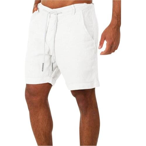 Men Summer Beach Shorts Mens Fashion Breathable Cotton Linen Shorts Lightweight Drawstring Short Pants Solid Cool Summer Shorts