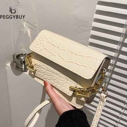 Fashion Women Alligator Pattern PU Leather Thick Chain Shoulder Crossbody Messenger Bag Casual Ladies Solid Color Mini Handbag F