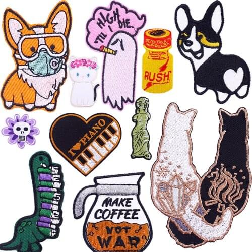 Cartoons Dog Cat Animal Patch Iron On Patches For Clothes Rabbit Patch Sticker On Clothes Heart Embroidered Patches For Clothing