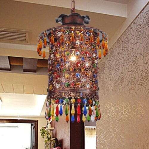 Turkish Bohemia Mediterranean restaurant bedroom lamp retro multicolor bronze wrought iron pendant lamp a229