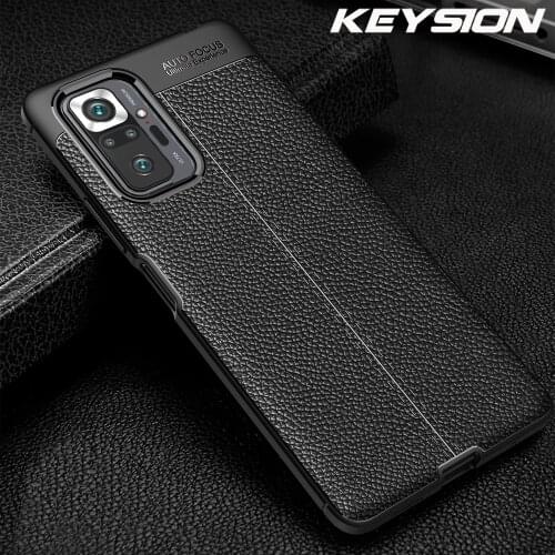 KEYSION Shockproof Case for Redmi Note 10 10 Pro Leather Texture soft silicone Phone Back Cover for Xiaomi Redmi Note 10 Pro Max